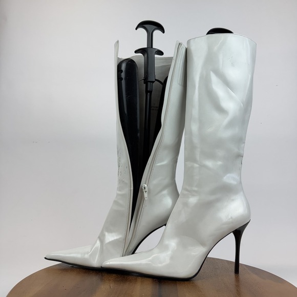 Womens Jeffrey Campbell Proposal White Leather Pointed Toe Heeled Boots Size 7.5 - Picture 2 of 9